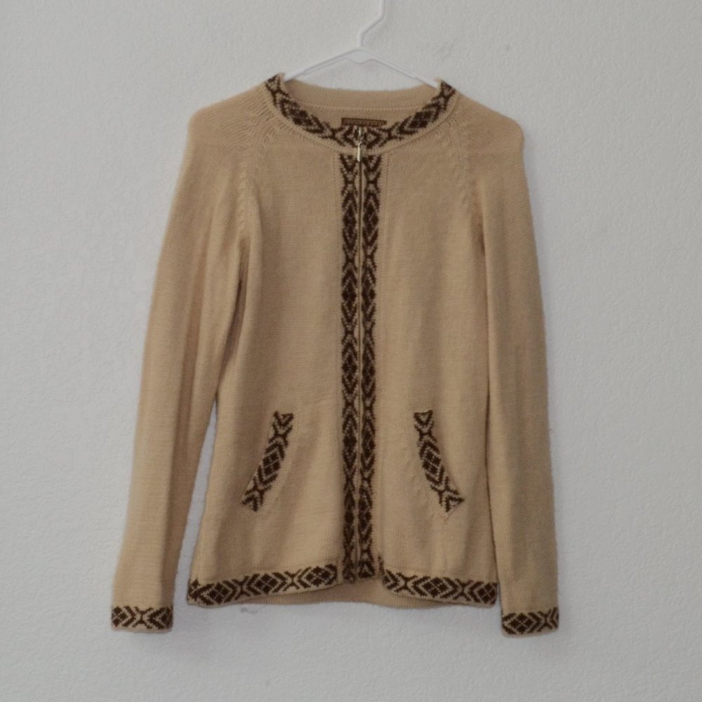 The Alpaca Connection Womens S Full Zip Sweater Nordic Print Blue Peru